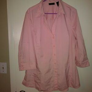 Pink short sleeve button up blouse